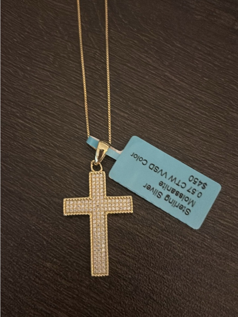 Sterling Silver Gold-Tone Cross Pendant Necklace with Moissanite stones